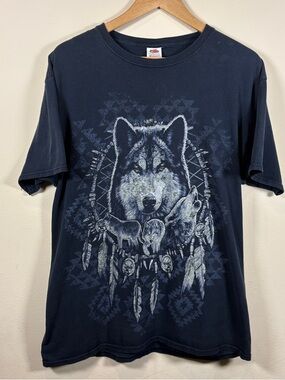 Vintage Fruit Of The Loom HD Wolf Dream Catcher Nature Indie Grunge T-Shirt